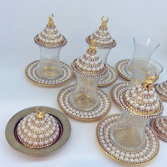 NEW HANDMADE TURKISH TEA SET WITH PEARLS - Picture 14 of 17